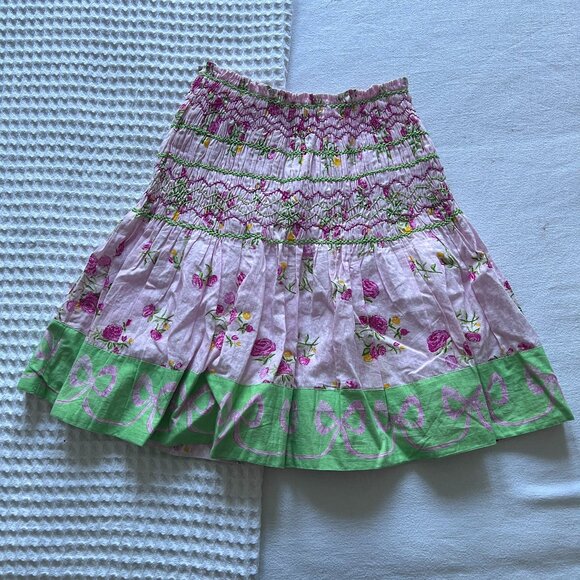 NWT Mary Marshmallow Rouched Smocking Printed Mini Skirt - Picture 1 of 5